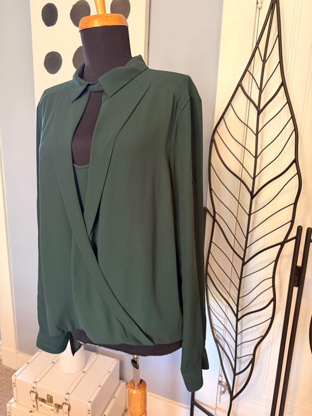 ~BCBG Green Faux Wrap Blouse Sz. M *EUC* MSRP: $178+tax